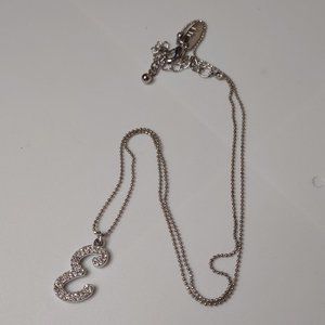 Silver Tone E Initial Pendant Necklace Adjustable 21 To 23.5 Inches Long